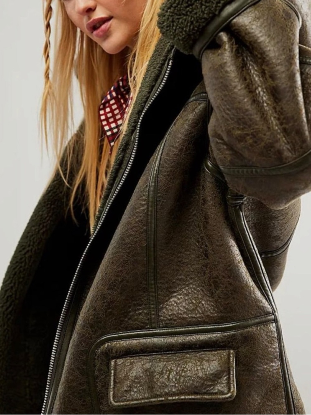 Free People Oversized Sherpa Hoodie Miller Vegan Chunky Jacket Coat Size Large - Picture 6 of 16